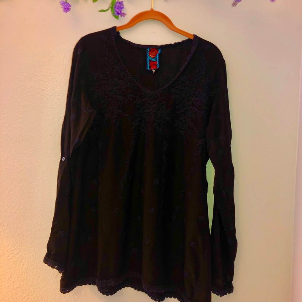 Johnny Was Solid Black Flowy Peasant - image 1